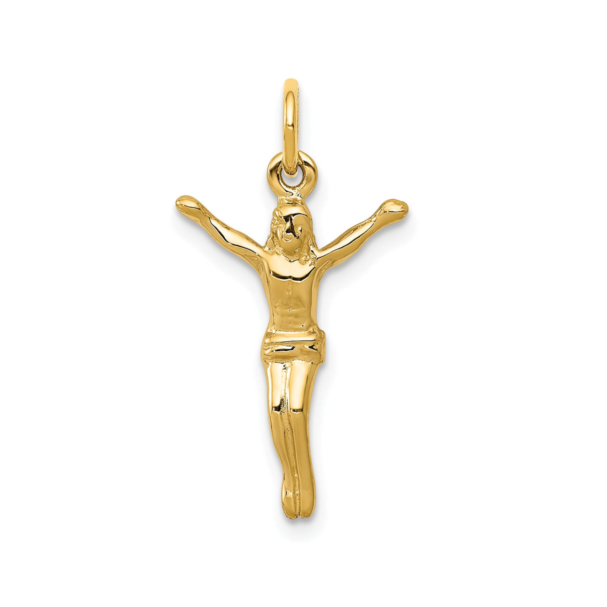 14k Yellow Gold Crucifix Pendant with Jesus on Cross, Christian Religious Charm