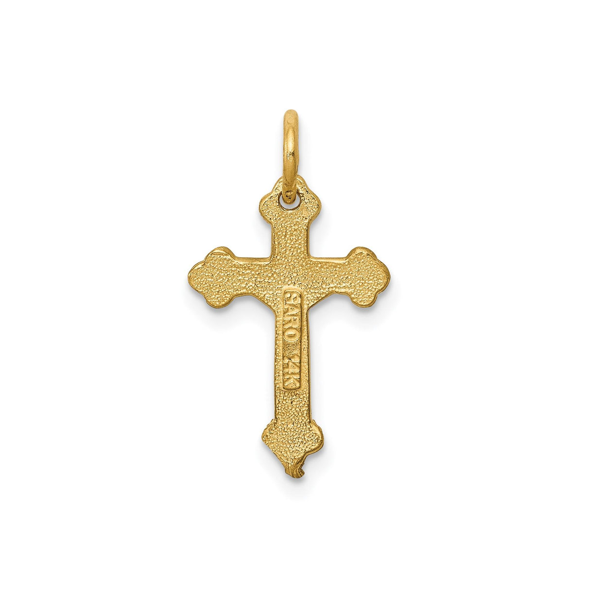 14k Yellow Gold Crucifix Cross Pendant with Raised Christ Matte Texture Religious Design