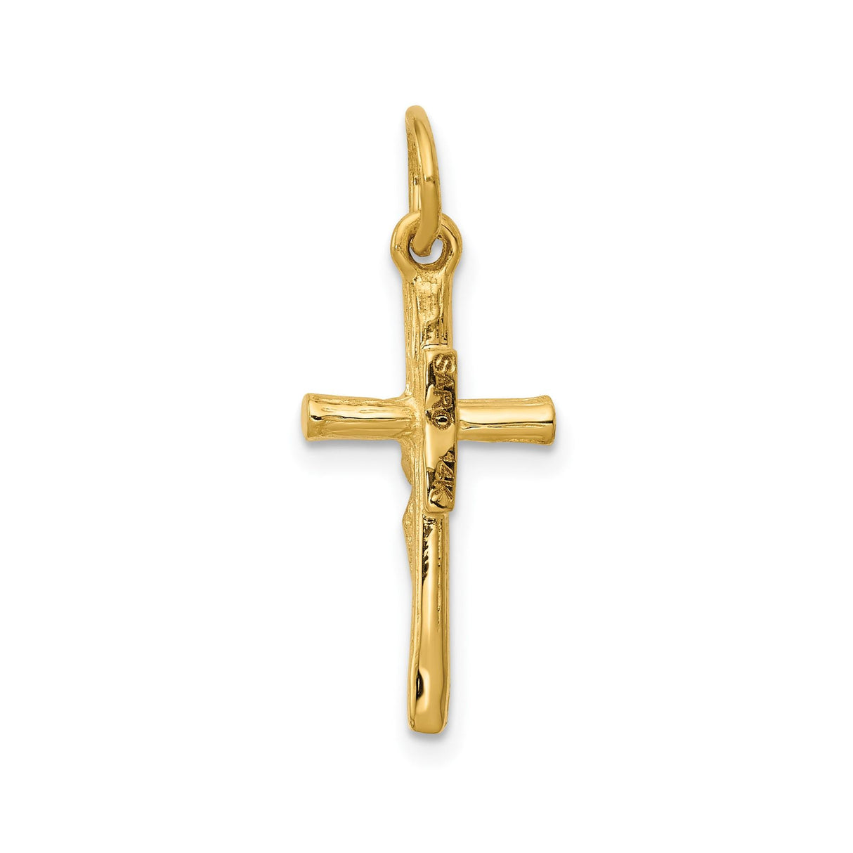 14k Yellow Gold Crucifix Pendant with Textured Branch Cross and INRI Symbol