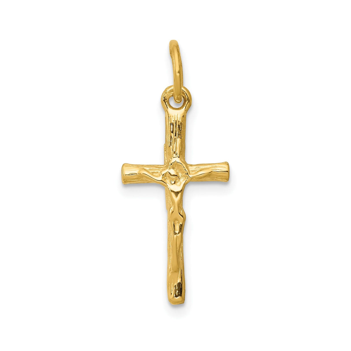 14k Yellow Gold Crucifix Pendant with Textured Branch Cross and INRI Symbol
