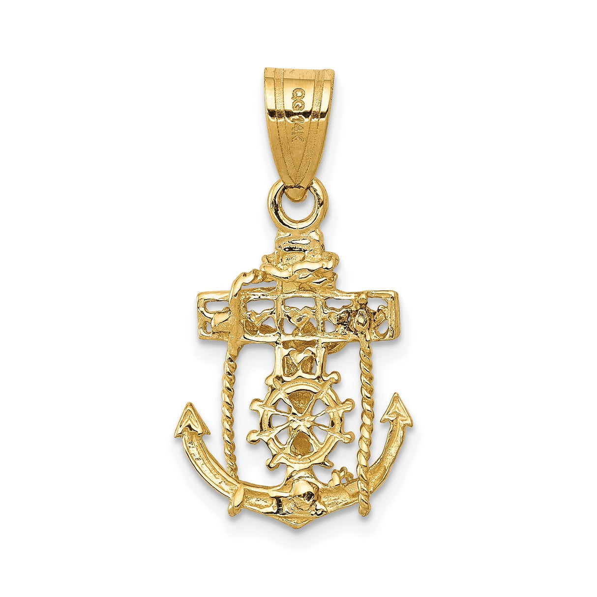 14k Yellow Gold Anchor Cross Pendant with Christ Rope Crucifix, Nautical Religious Design