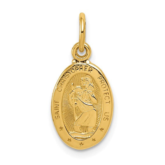 14k Yellow Gold Saint Christopher Oval Medal Pendant, Travel Blessing and Protection