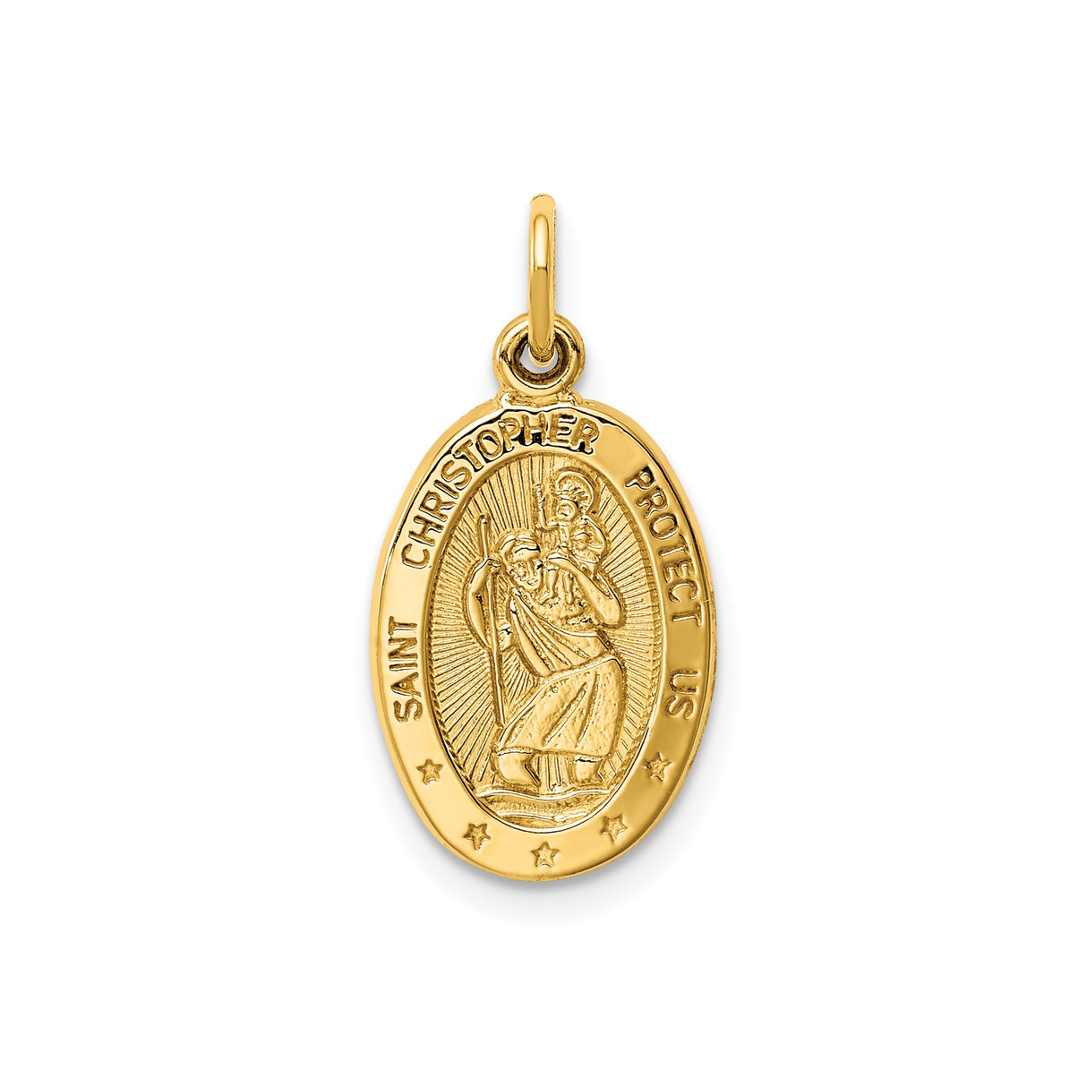 14k Yellow Gold Saint Christopher Oval Pendant, Catholic Travel Protection Medal Charm