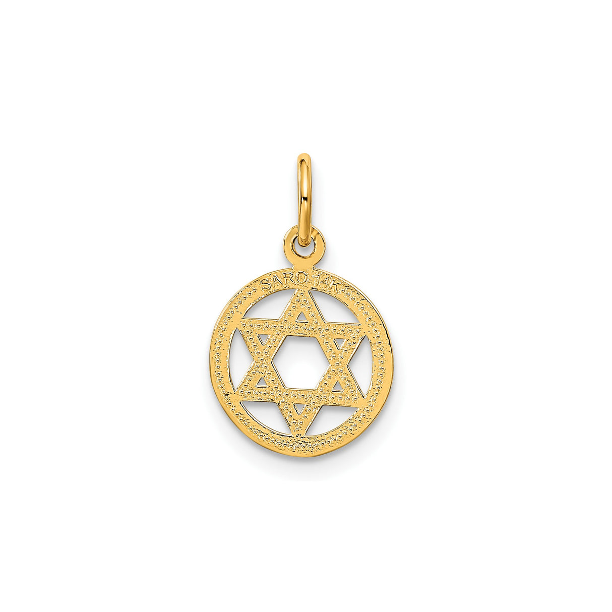 14k Yellow Gold Star of David Pendant with Textured Circle Frame and Cutout Design