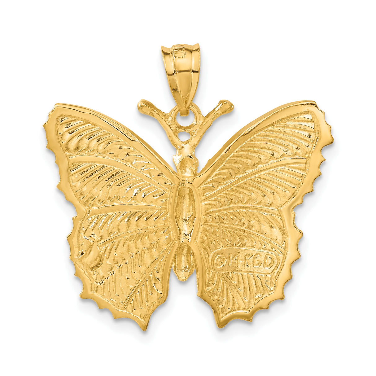 14k Yellow Gold Butterfly Pendant with Textured Wings, Symbolic Nature Jewelry for Women