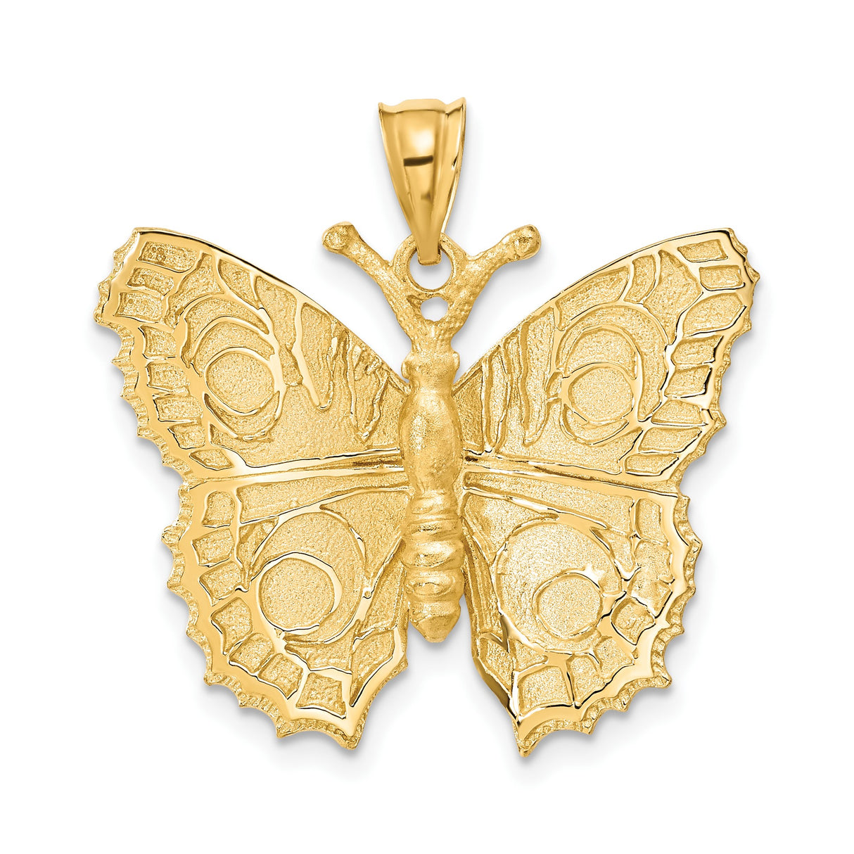 14k Yellow Gold Butterfly Pendant with Textured Wings, Symbolic Nature Jewelry for Women