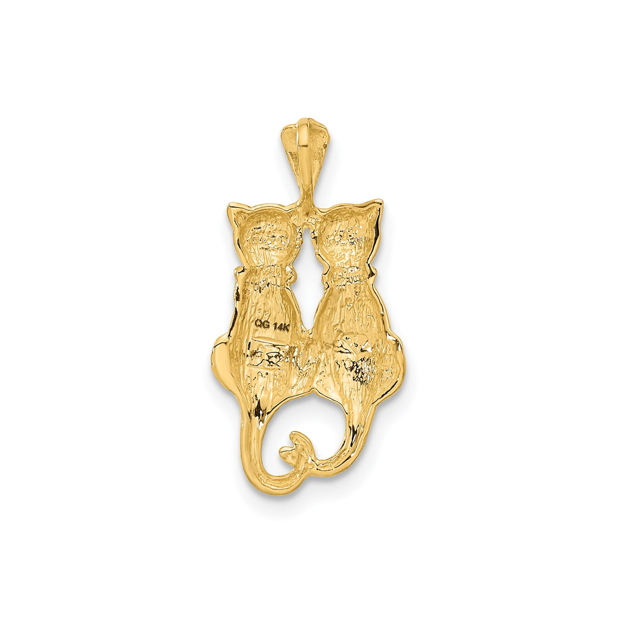 14k Yellow Gold Cat Pendant with Twin Cats and Entwined Tails, Satin and Polished Finish