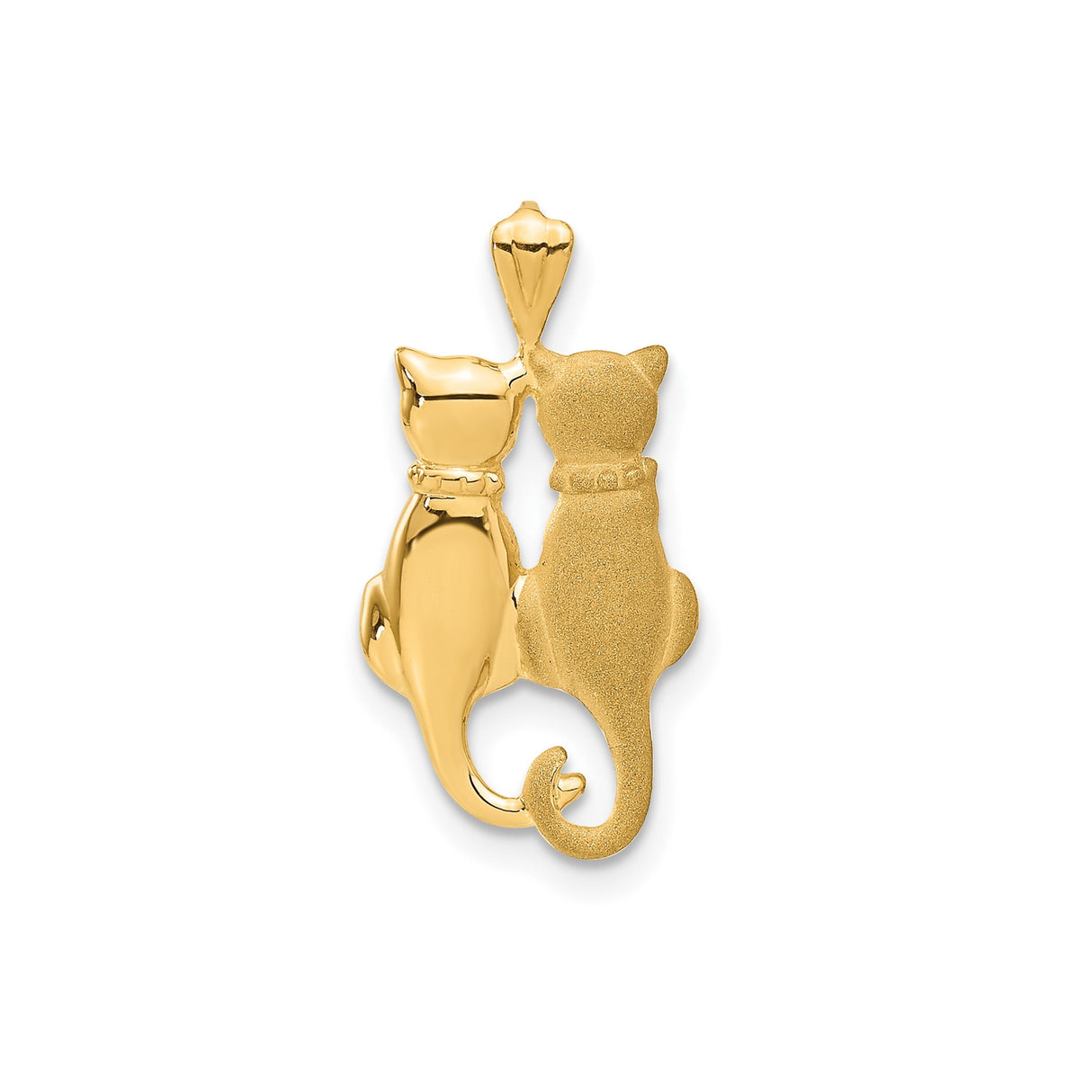 14k Yellow Gold Cat Pendant with Twin Cats and Entwined Tails, Satin and Polished Finish