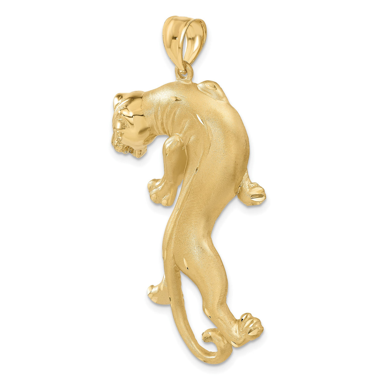 14k Yellow Gold Panther Pendant, Sculpted Jungle Cat Symbolizing Strength and Power