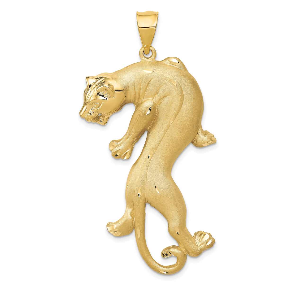 14k Yellow Gold Panther Pendant, Sculpted Jungle Cat Symbolizing Strength and Power