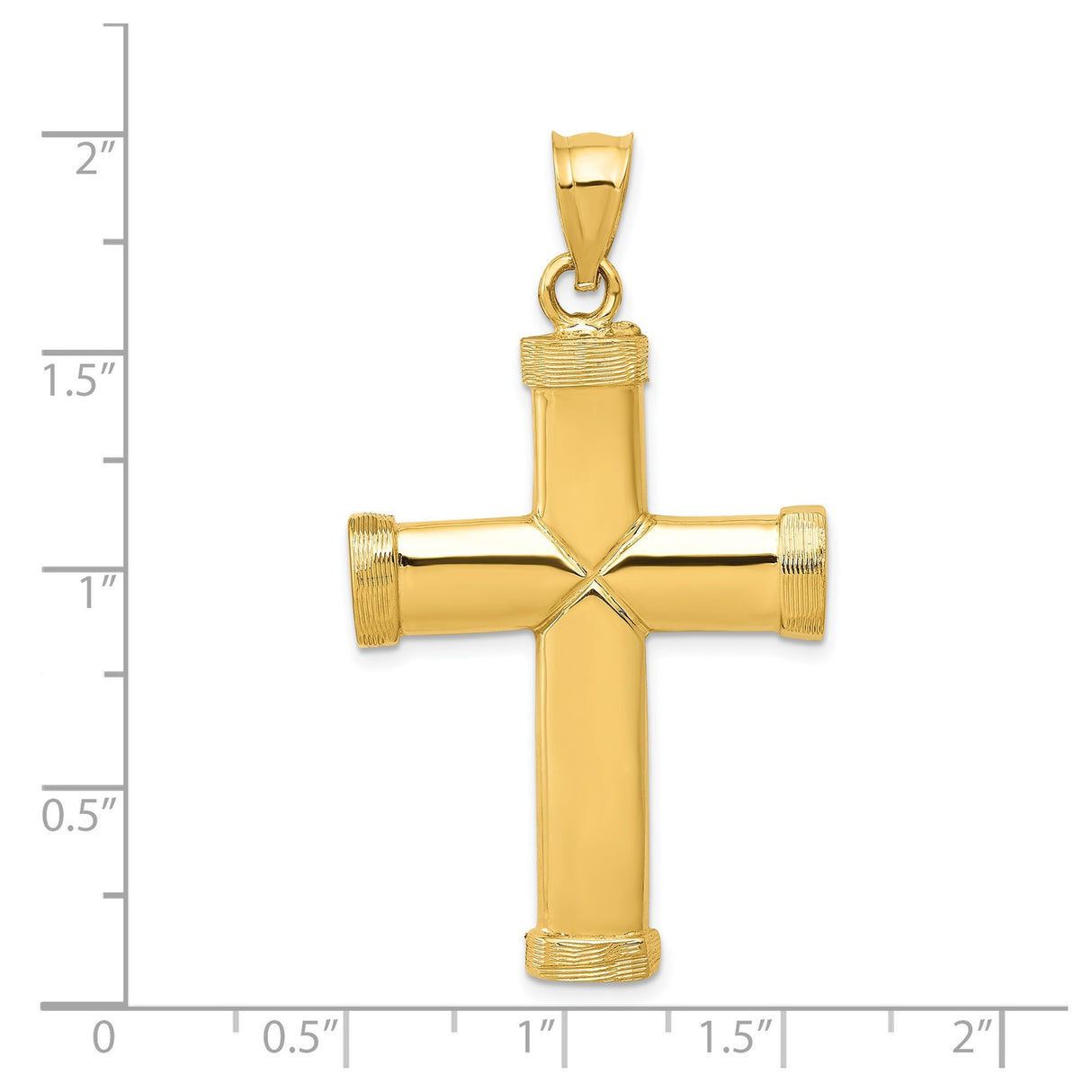14k Yellow Gold Cross Pendant with Capped Ends, Mirror Polished Religious Design