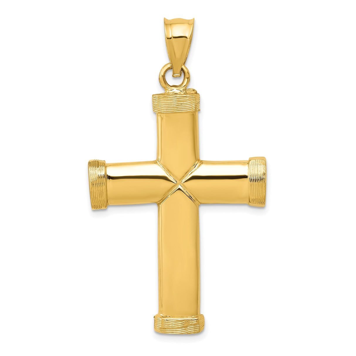 14k Yellow Gold Cross Pendant with Capped Ends, Mirror Polished Religious Design