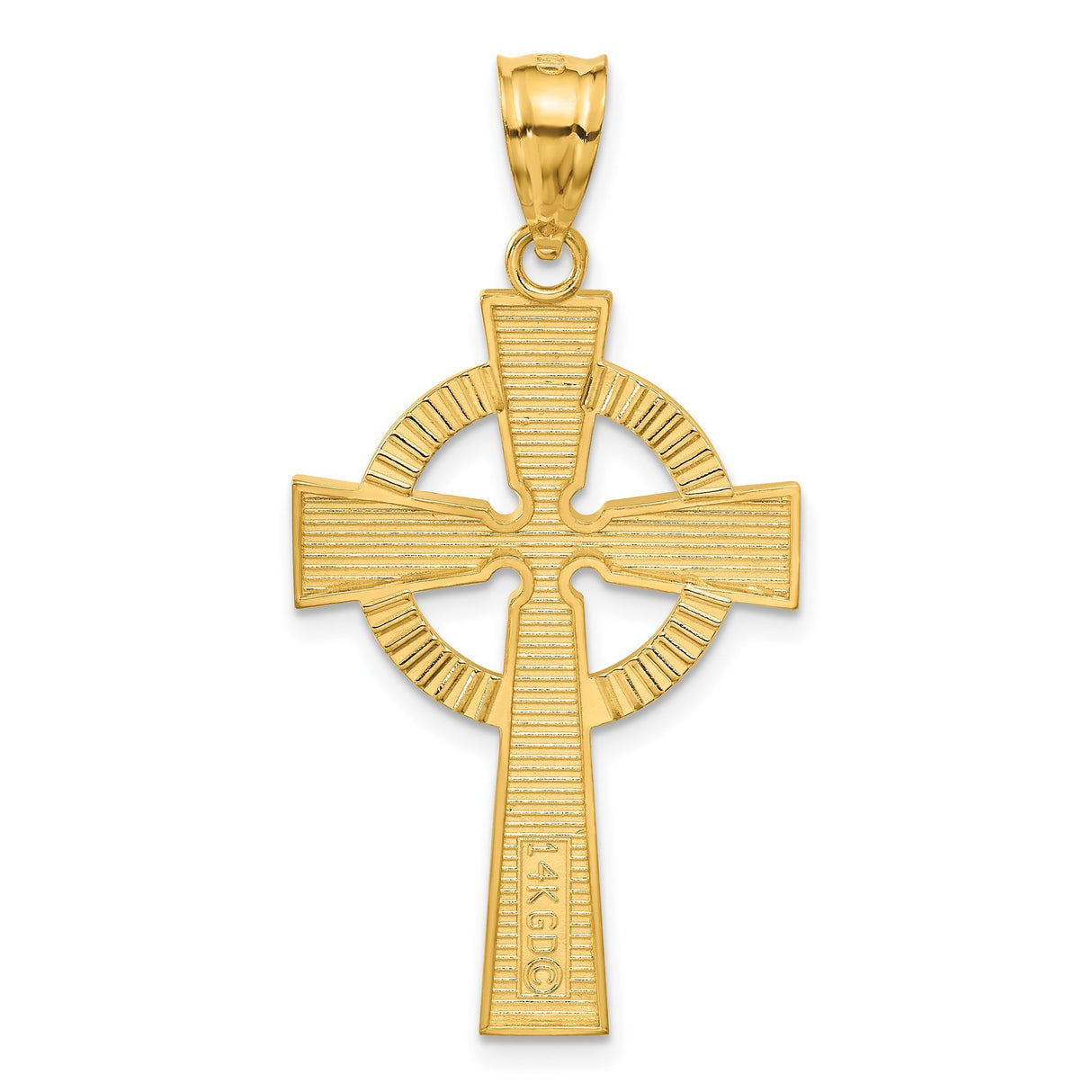 14k Yellow Gold Celtic Iona High Cross Pendant with Knot Design and Beaded Center