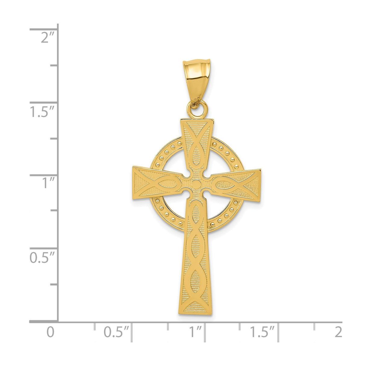 14k Yellow Gold Celtic Iona High Cross Pendant with Knot Design and Beaded Center
