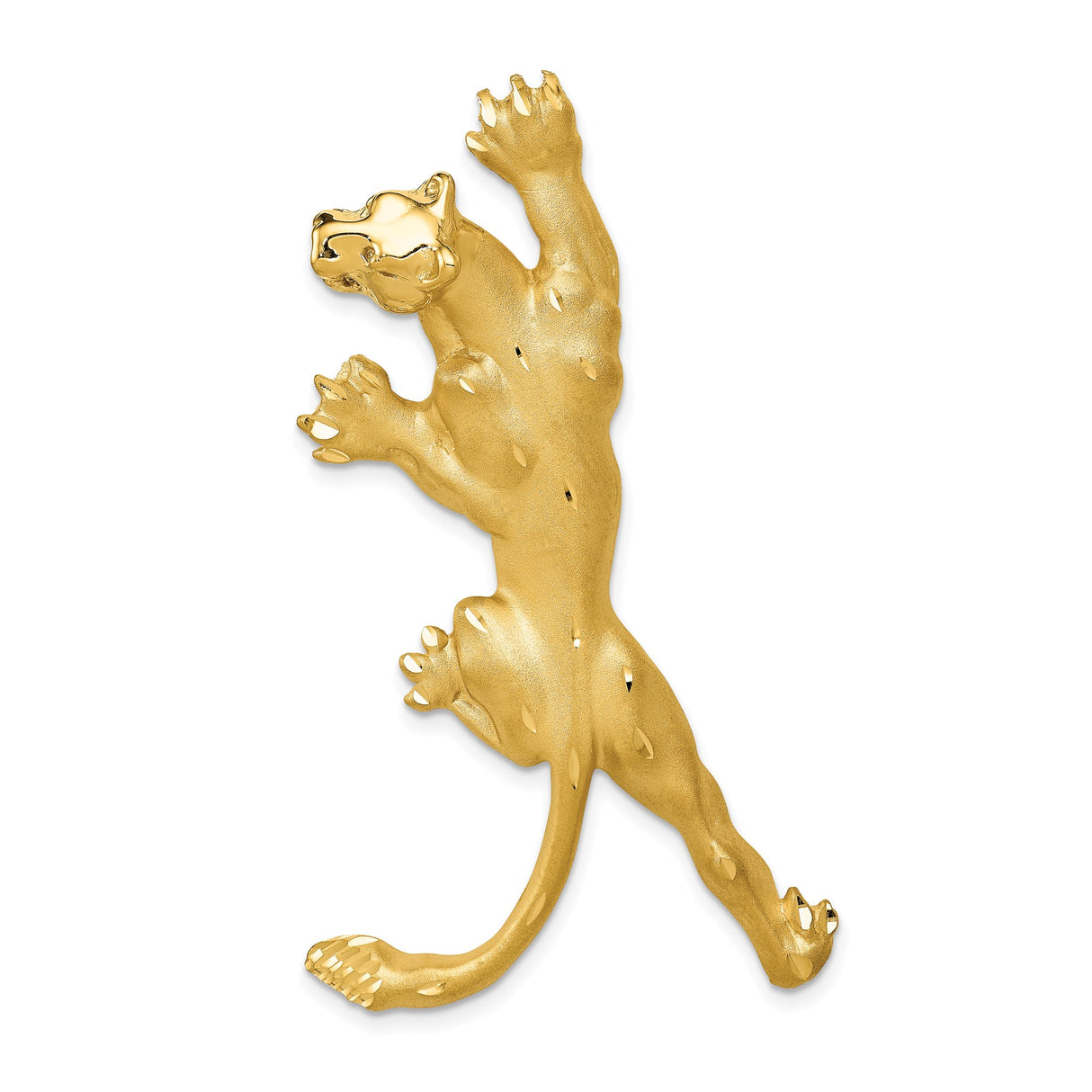14k Yellow Gold Panther Pendant with Climbing Jungle Cat Motif Unisex Jewelry