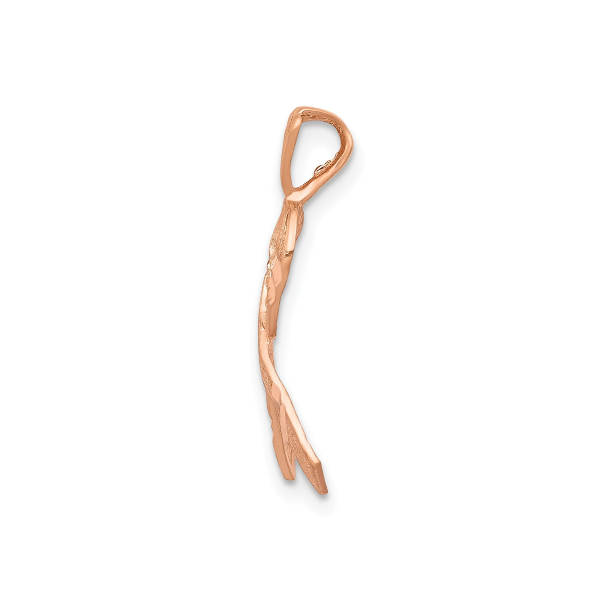 14k Rose Gold Awareness Ribbon Pendant with Textured Finish and Polished Accents for Women