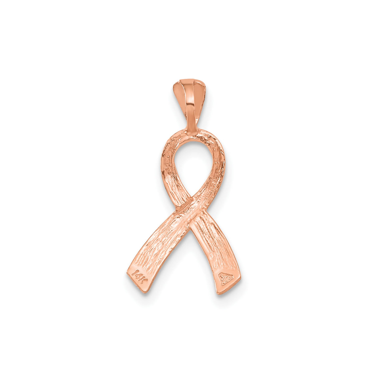 14k Rose Gold Awareness Ribbon Pendant with Textured Finish and Polished Accents for Women