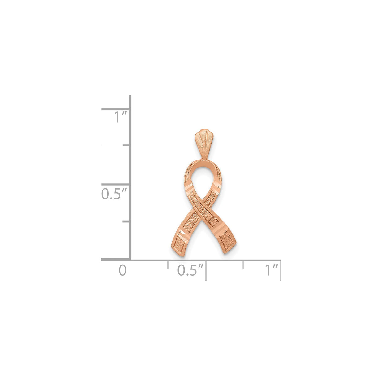 14k Rose Gold Awareness Ribbon Pendant with Textured Finish and Polished Accents for Women