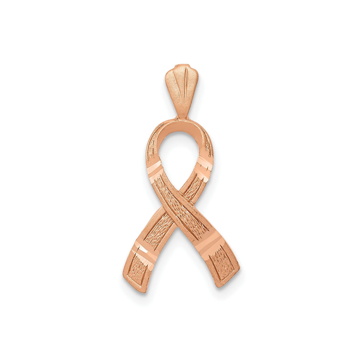 14k Rose Gold Awareness Ribbon Pendant with Textured Finish and Polished Accents for Women