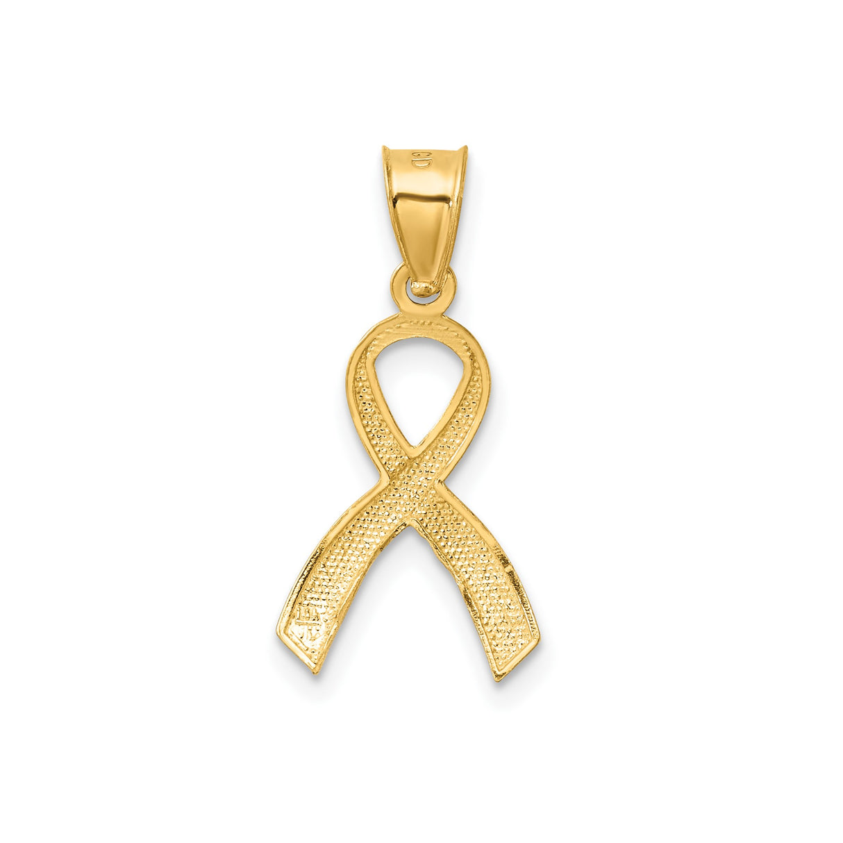 14k Yellow Gold Awareness Ribbon Pendant, Polished and Textured Looped Design for Women