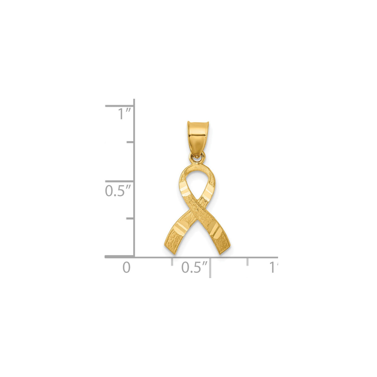 14k Yellow Gold Awareness Ribbon Pendant, Polished and Textured Looped Design for Women