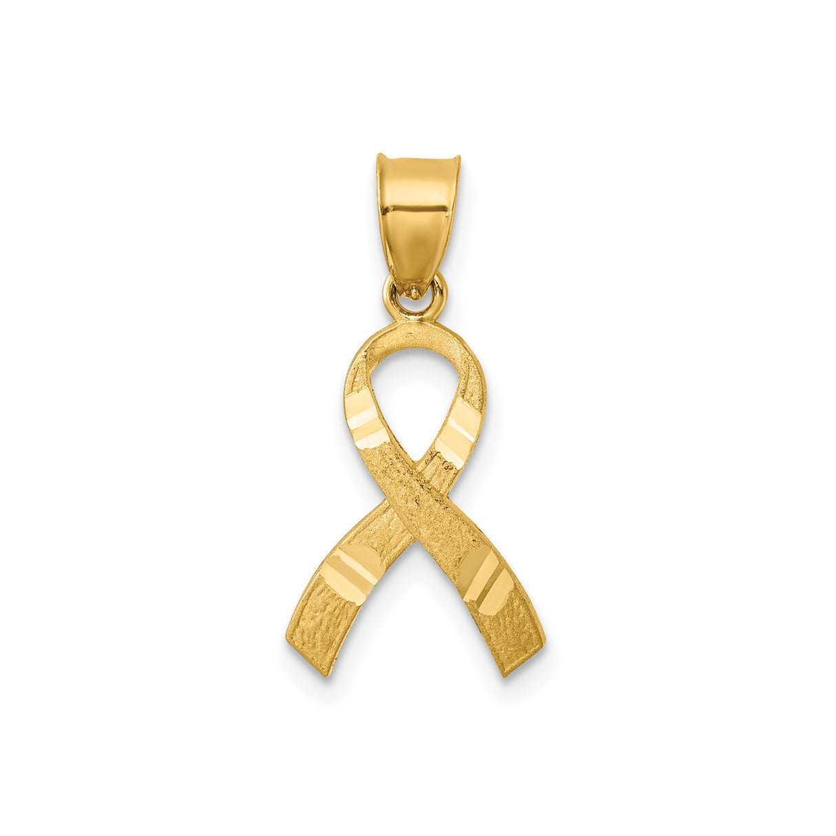 14k Yellow Gold Awareness Ribbon Pendant, Polished and Textured Looped Design for Women