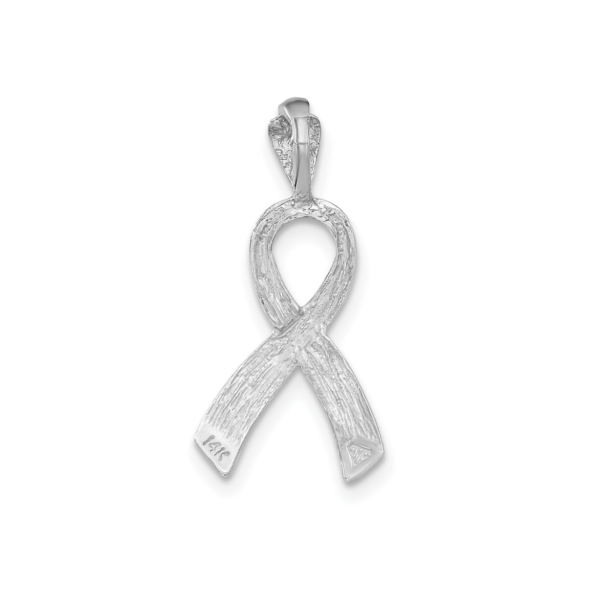 14k White Gold Awareness Ribbon Pendant with Textured and Polished Finish
