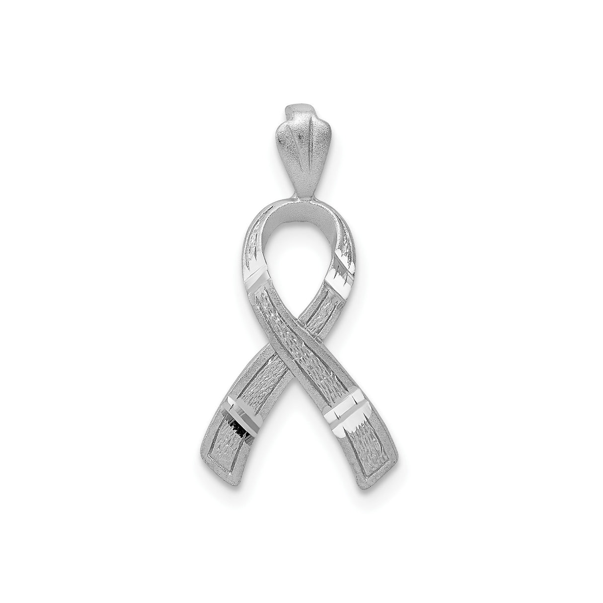 14k White Gold Awareness Ribbon Pendant with Textured and Polished Finish