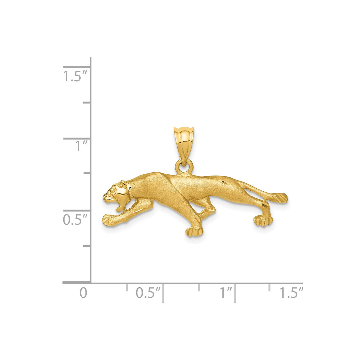 14k Yellow Gold Panther Pendant, Solid Jungle Animal Charm with Feline Power Motif