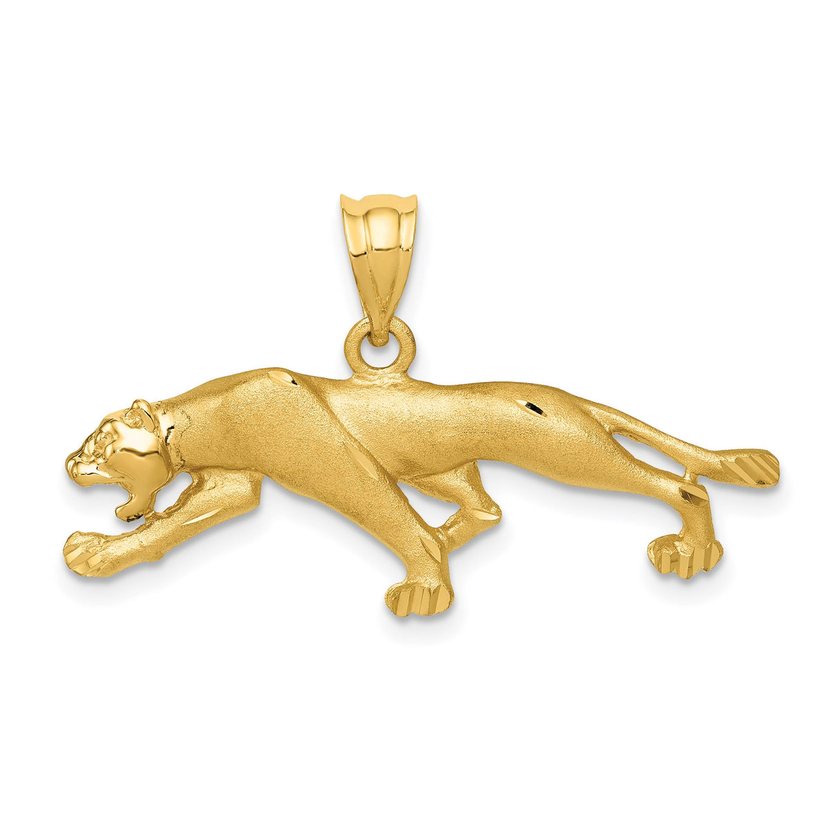 14k Yellow Gold Panther Pendant, Solid Jungle Animal Charm with Feline Power Motif