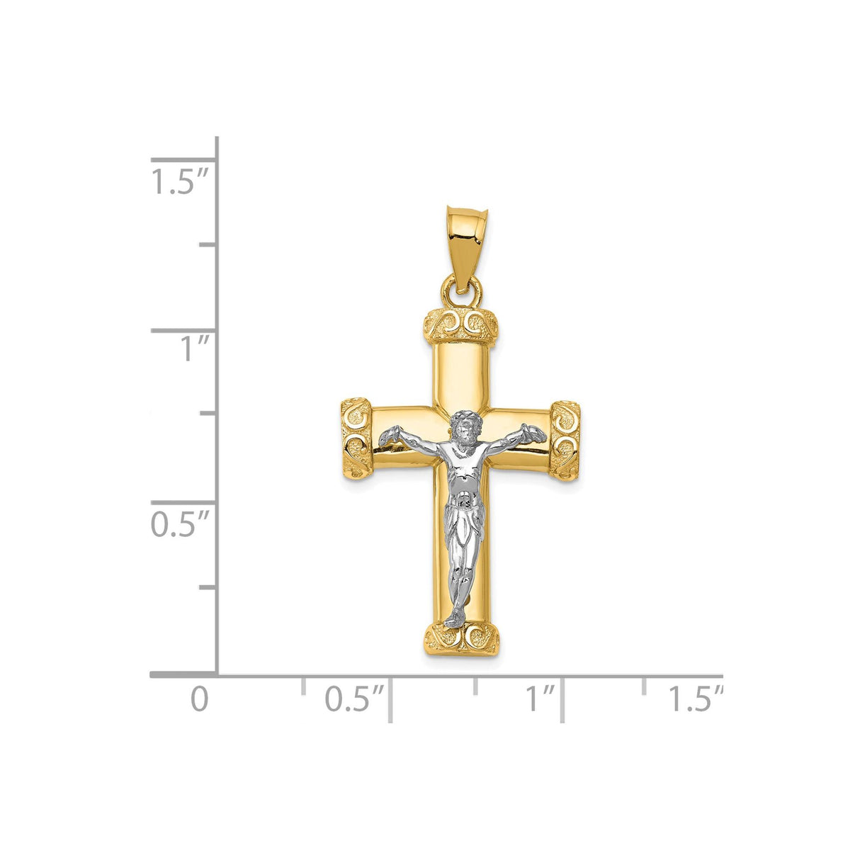 14k Two-Tone Gold Crucifix Pendant with Jesus Figure, Latin Cross Religious Charm