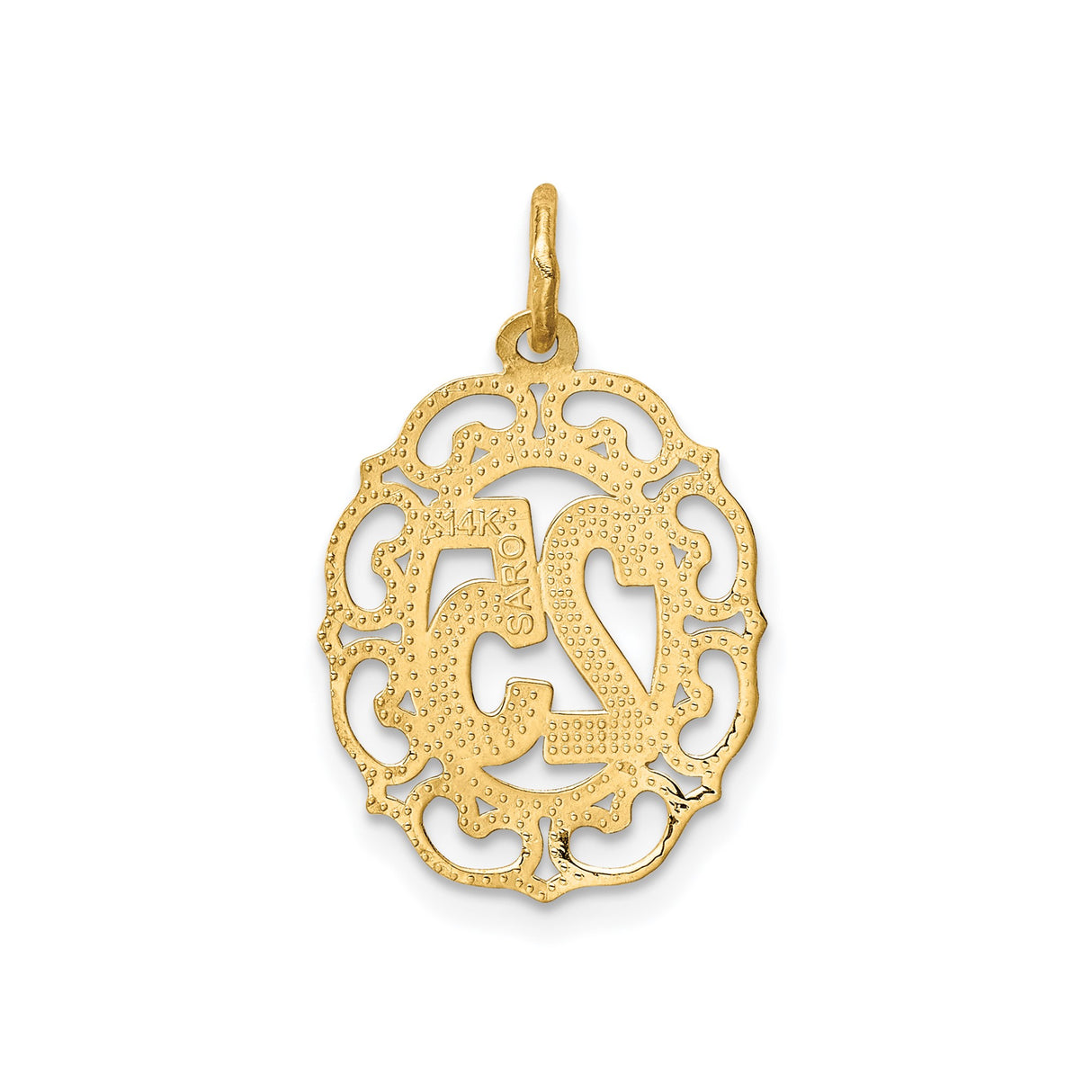 14k Yellow Gold Pendant with Number 25 in Ornate Filigree Oval Design