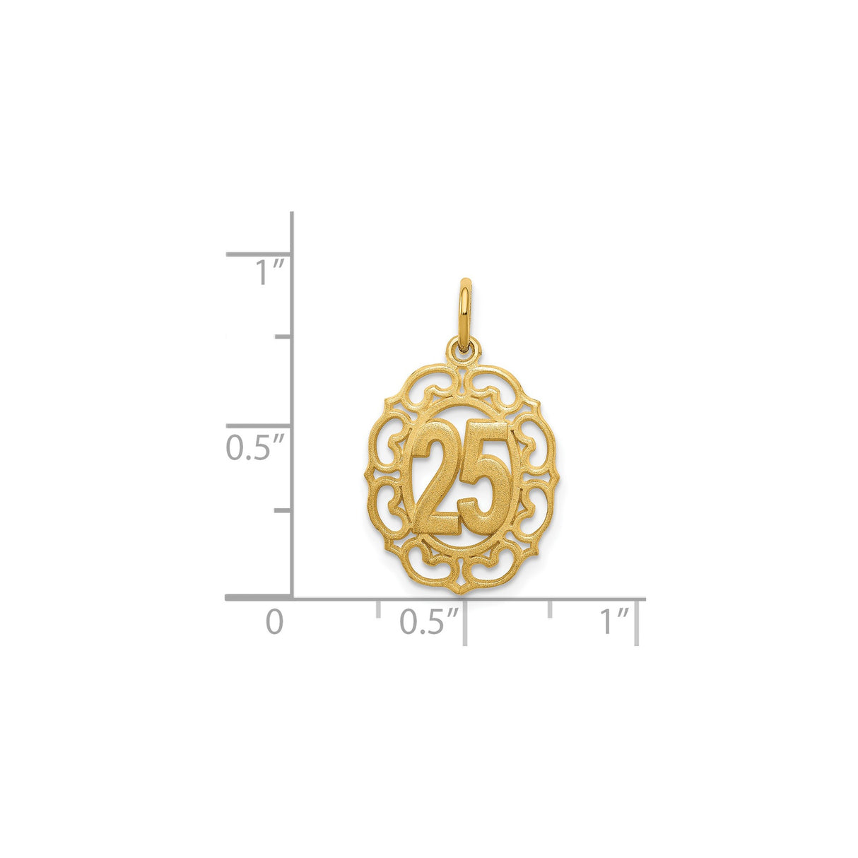 14k Yellow Gold Pendant with Number 25 in Ornate Filigree Oval Design