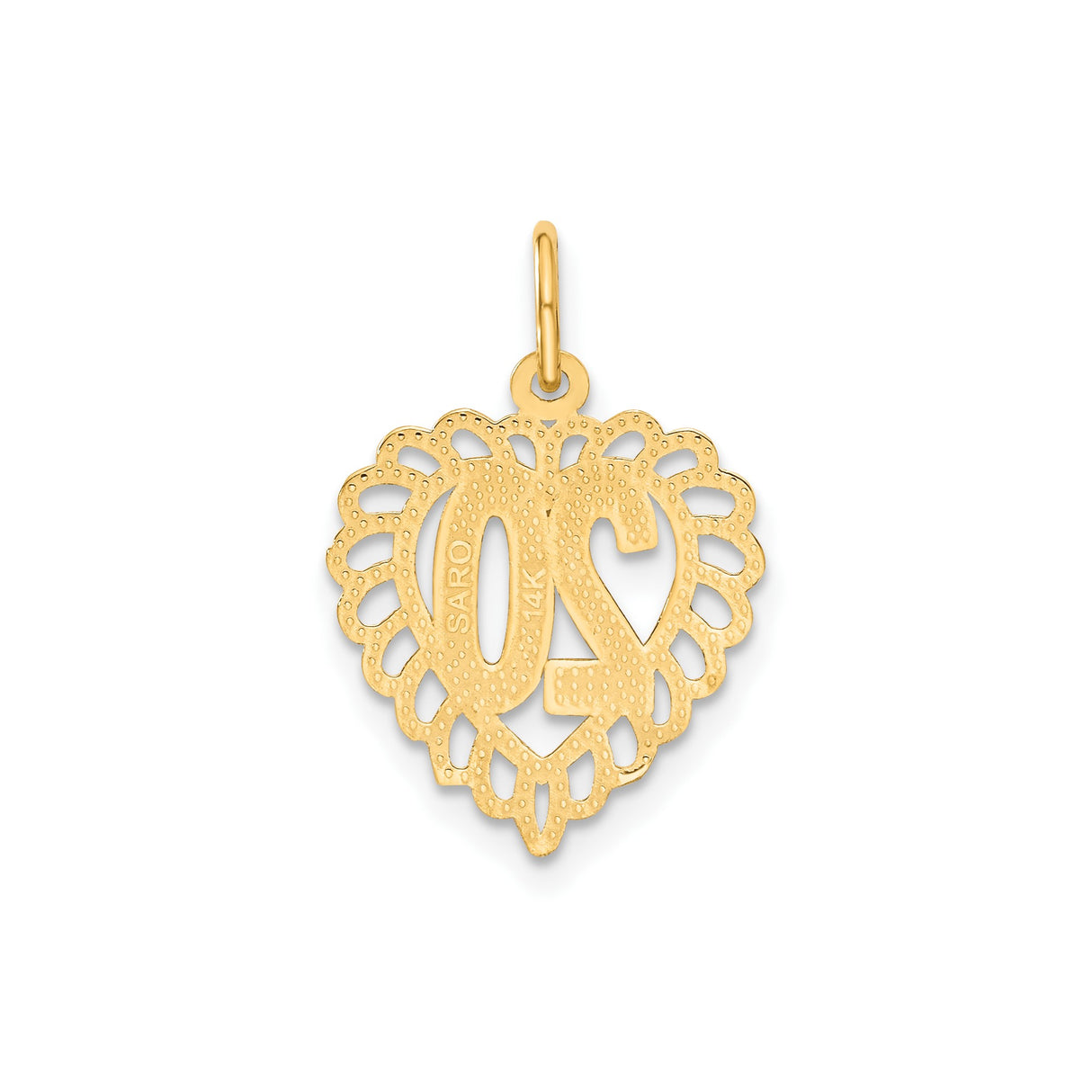 14k Yellow Gold Heart Pendant with Number 20, Openwork Design Anniversary Charm