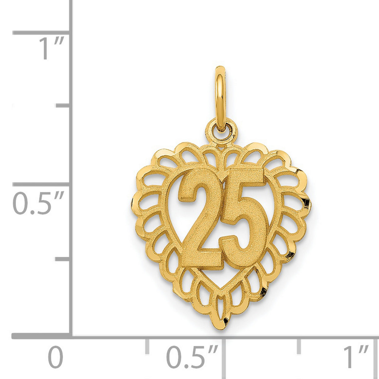 25 in a Heart Charm Pendant in Real 14k Yellow Gold