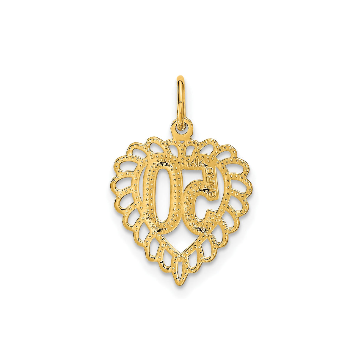 14k Yellow Gold Heart Pendant with Number 50, Textured Design, Anniversary Charm