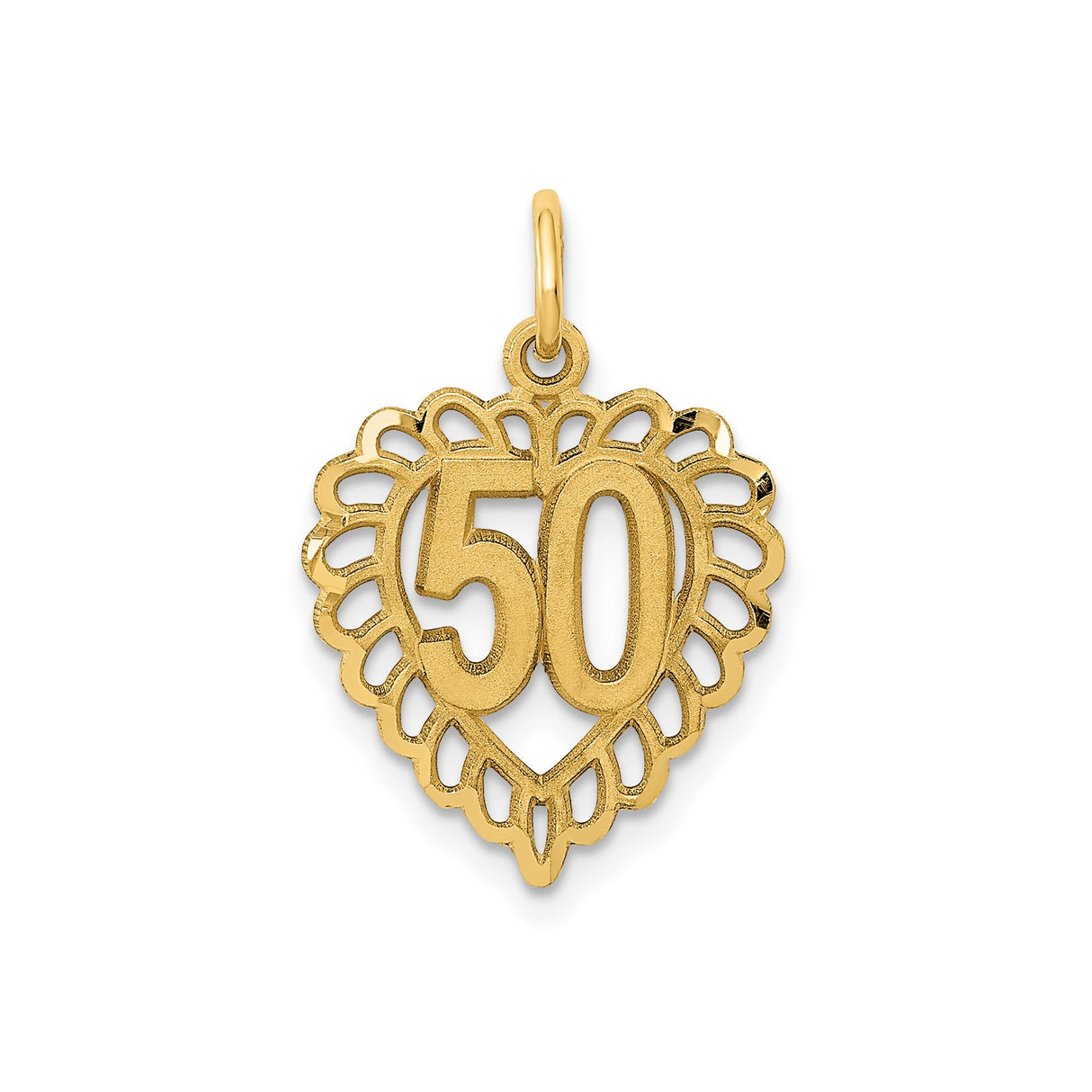 14k Yellow Gold Heart Pendant with Number 50, Textured Design, Anniversary Charm