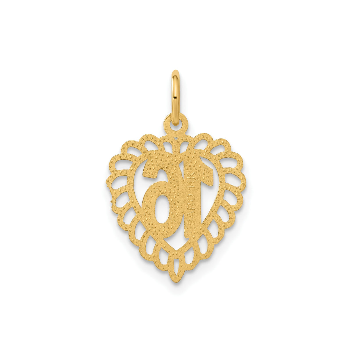 14k Yellow Gold Heart Pendant with Number 16 and Lace Border Charm for Teen Girl