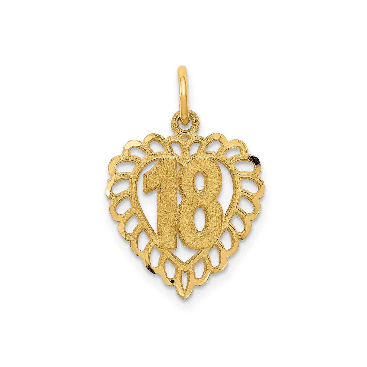 14k Yellow Gold Heart Pendant with Number 18, Milestone Charm for Necklace or Bracelet