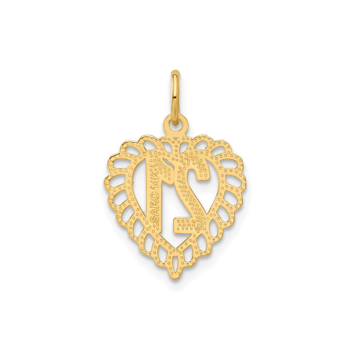 14k Yellow Gold Heart-Shaped Number 21 Pendant with Lace Border, 21st Birthday Charm for Women