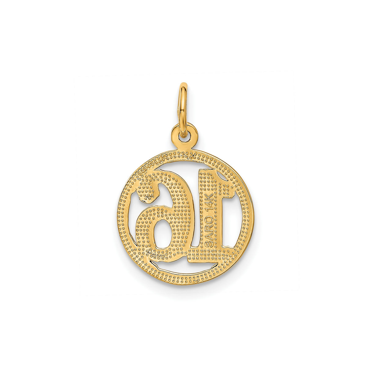 14k Yellow Gold Sweet 16 Pendant Charm with Polished and Textured Finish