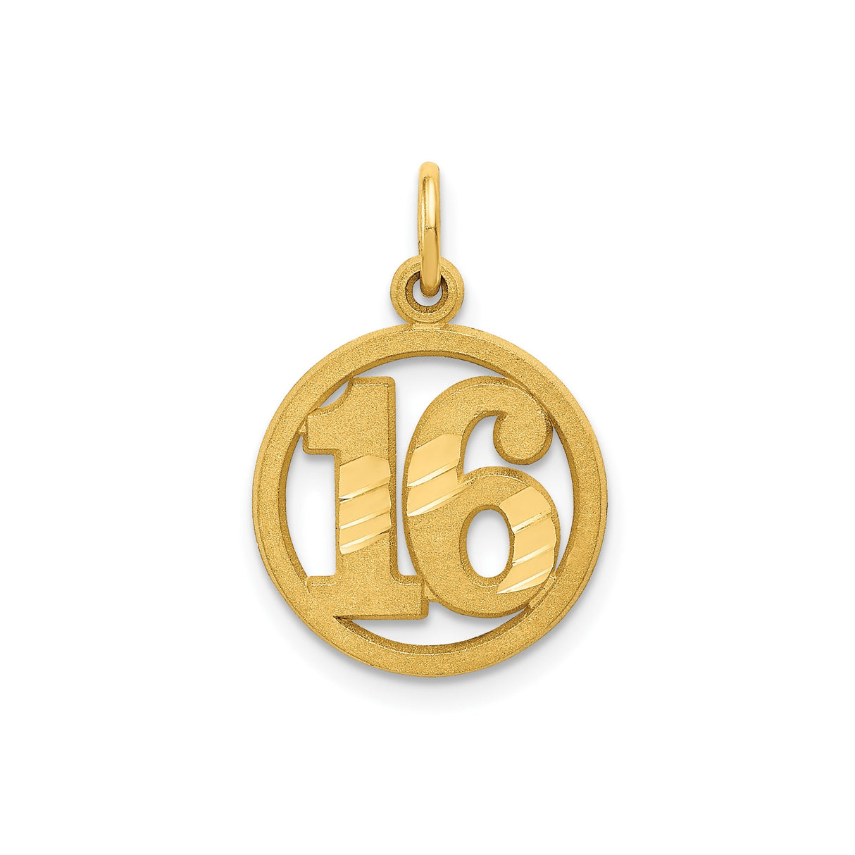 14k Yellow Gold Sweet 16 Pendant Charm with Polished and Textured Finish