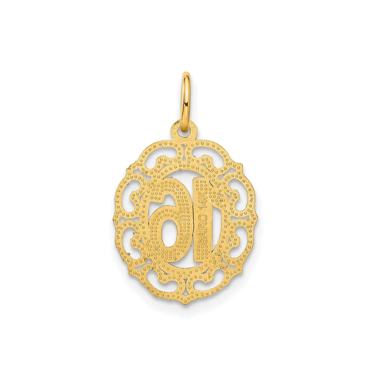14k Yellow Gold 16 Pendant Charm with Ornate Filigree Border, Sweet Sixteen Milestone Jewelry