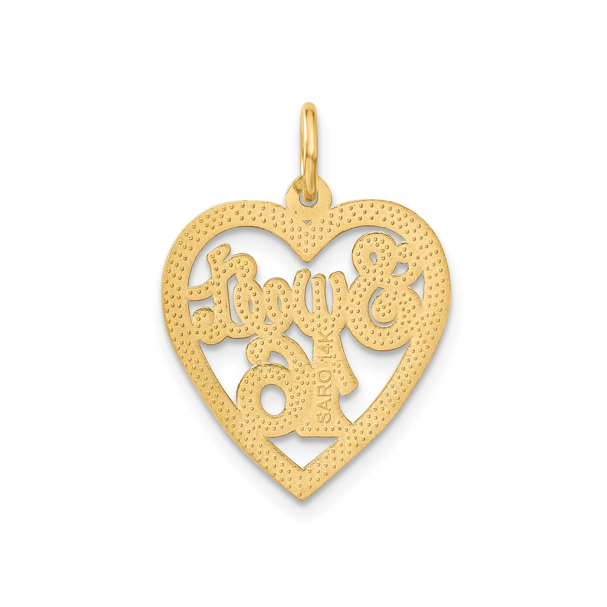 14k Yellow Gold Heart Shaped Sweet 16 Pendant with Cutout Design, Dainty Charm for Teen Girl
