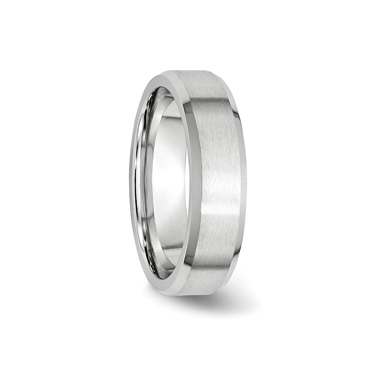 Beveled Edge, Satin wedding band ring detail view