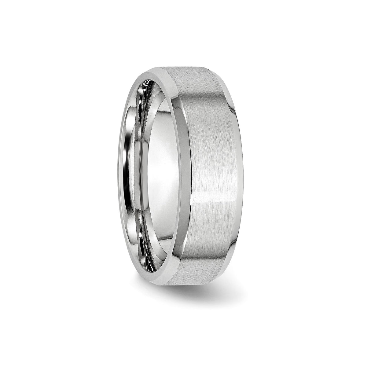 Beveled Edge, Satin wedding band ring detail view