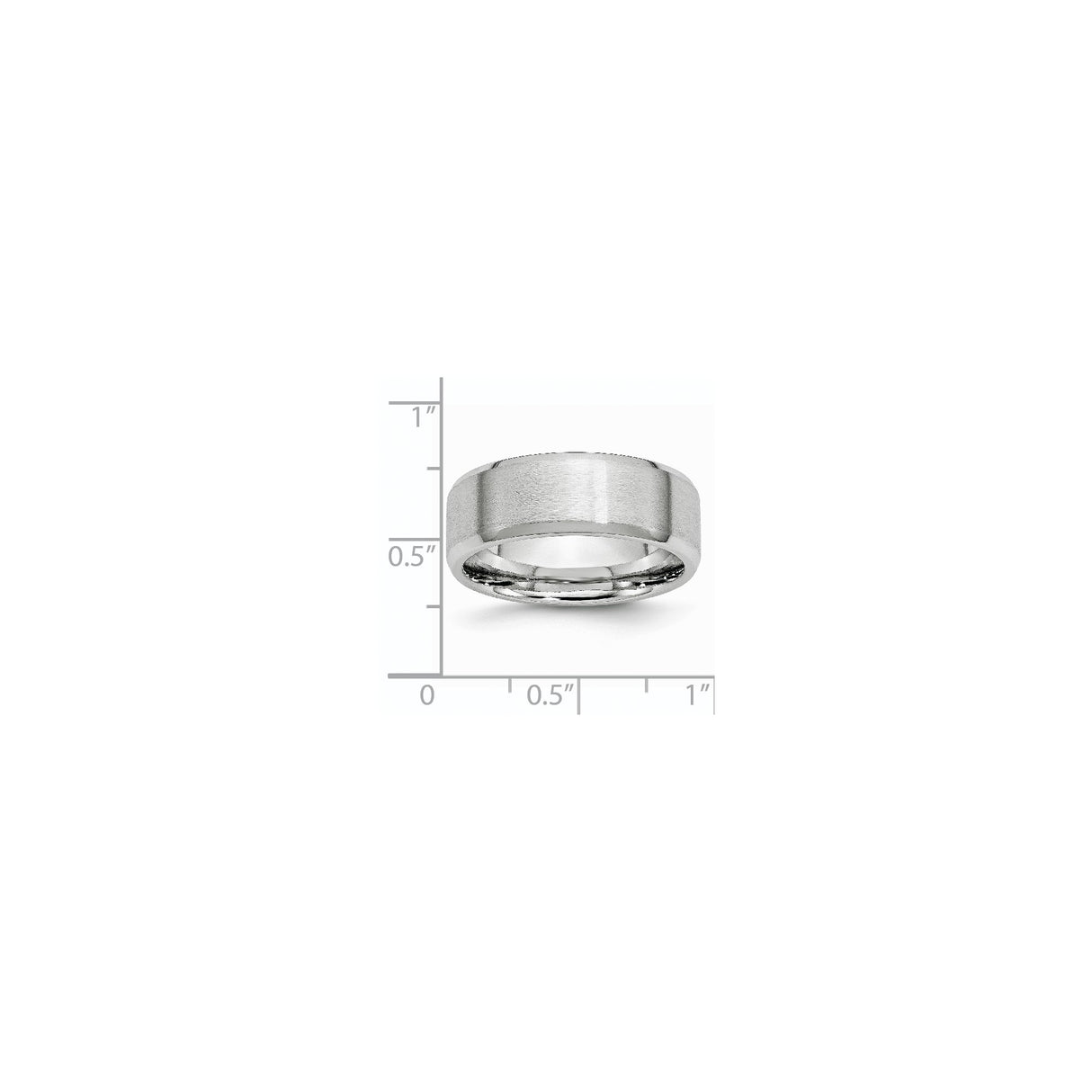 Beveled Edge, Satin wedding band ring shown for scale