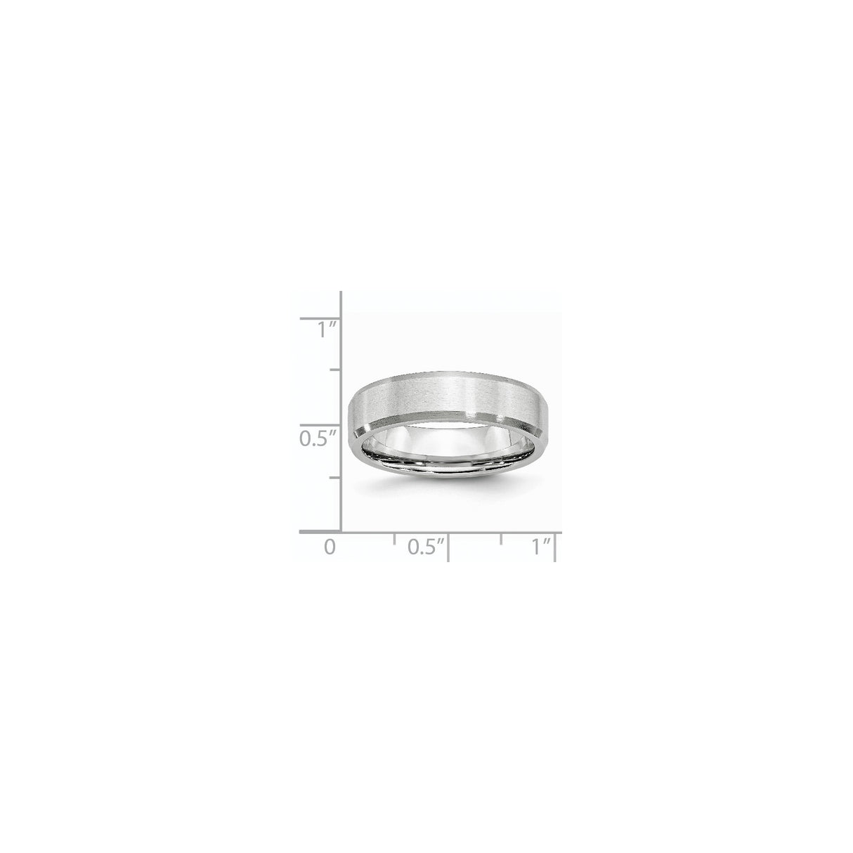 Beveled Edge, Satin wedding band ring shown for scale