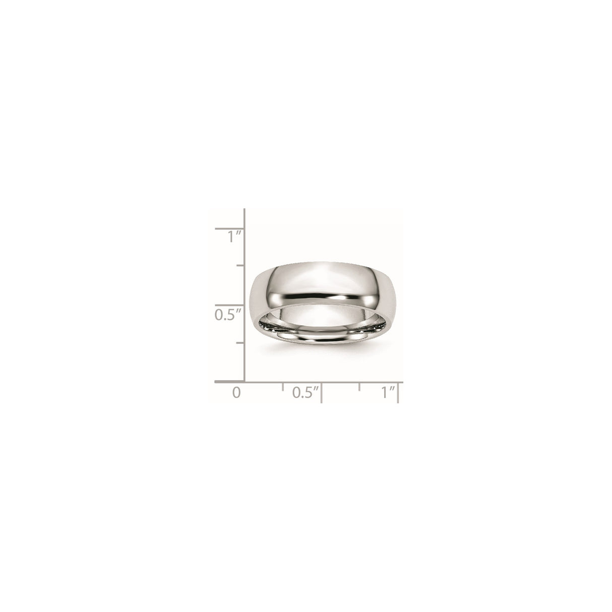 Domed wedding band ring shown for scale
