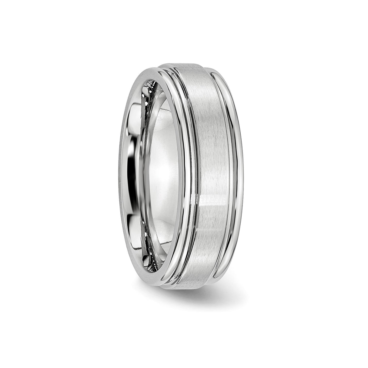 Satin wedding band ring detail view